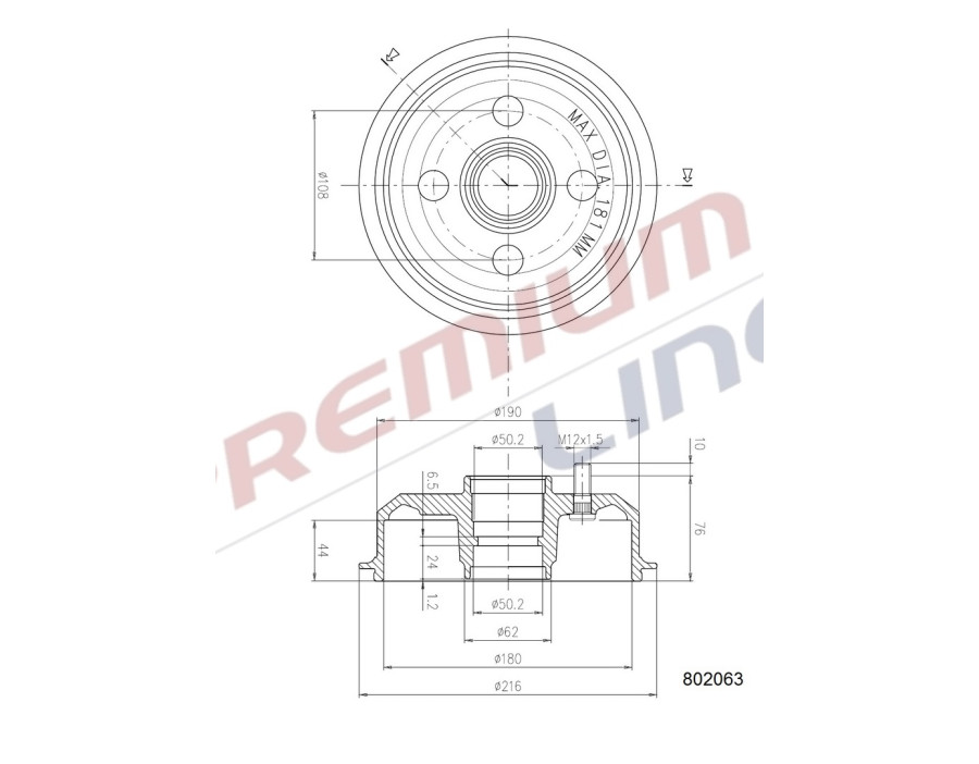 T24_TAMBURO FRENO POST  DIAM 180