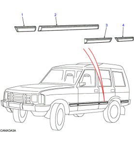 BTR510PUB   MODANATURA PARAFANGO POST SX DISCOVERY 1 (N.4 FIG.) - STRIP LH DISCOVERY 1 - GENUINE LAND ROVER