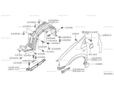 63820-BU000 Guarnizione parafango Nissan - ricambio orignale - 63820-BU000 Nissan mudguard seal - original spare part -
