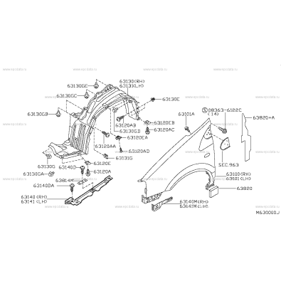 63820-BU000 Guarnizione parafango Nissan - ricambio orignale - 63820-BU000 Nissan mudguard seal - original spare part -