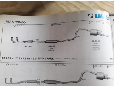 Tubazione scarico completa 3 pz Alfa Romeo ALFA 75 1.6 ie II° serie - 1.8 ie . 2.0 twin spark - Complete Exhaust system ALFA 75