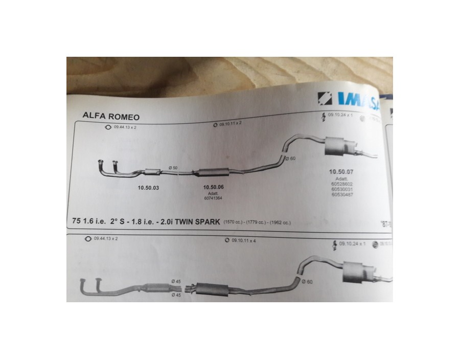 Tubazione scarico completa 3 pz Alfa Romeo ALFA 75 1.6 ie II° serie - 1.8 ie . 2.0 twin spark - Complete Exhaust system ALFA 75