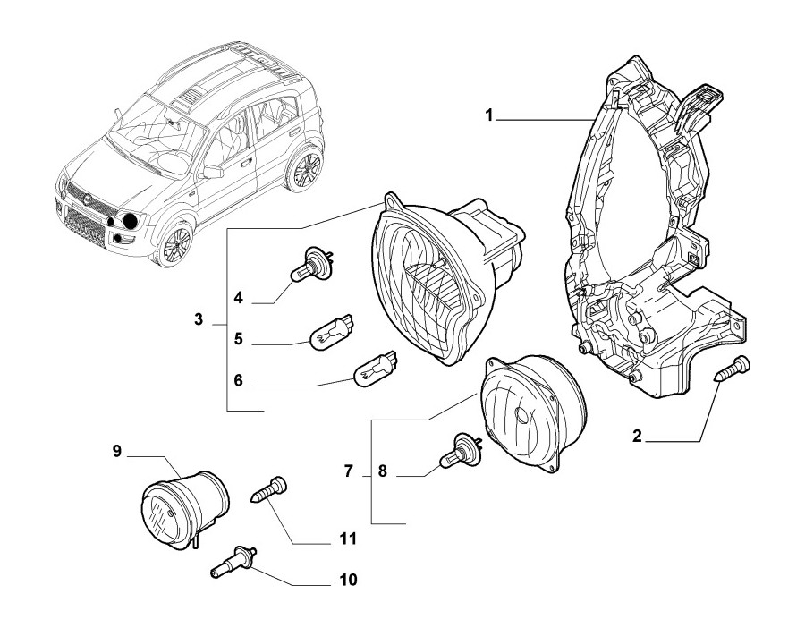51754416 Faro Proiettore abbagliante Fiat Panda 4X4 Cross - n.7 della figura